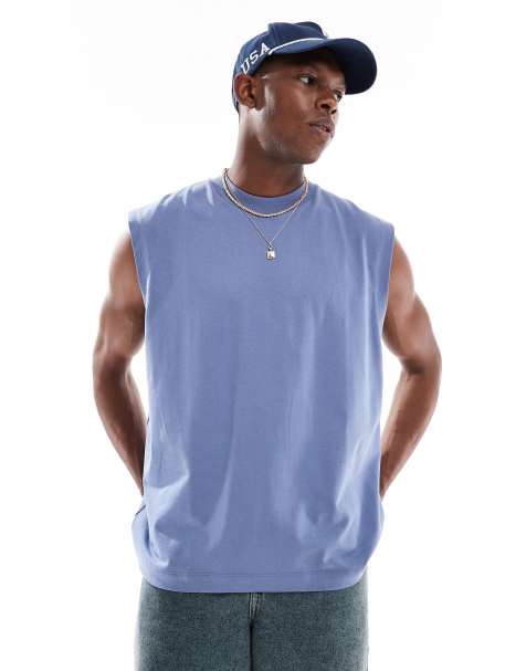ASOS DESIGN heavyweight oversized tank in blue - view 1