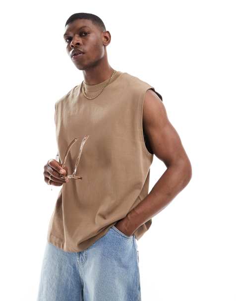 ASOS DESIGN heavyweight oversized tank in brown - view 1