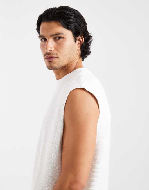 ASOS DESIGN heavyweight oversized tank in cream boucle, 3 of 5