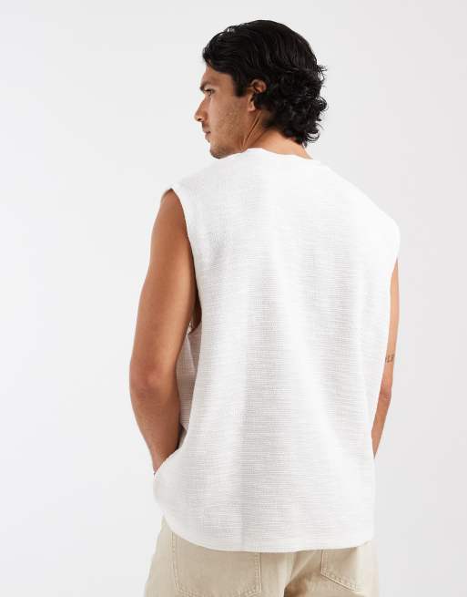 ASOS DESIGN heavyweight oversized tank in cream boucle, 4 of 5