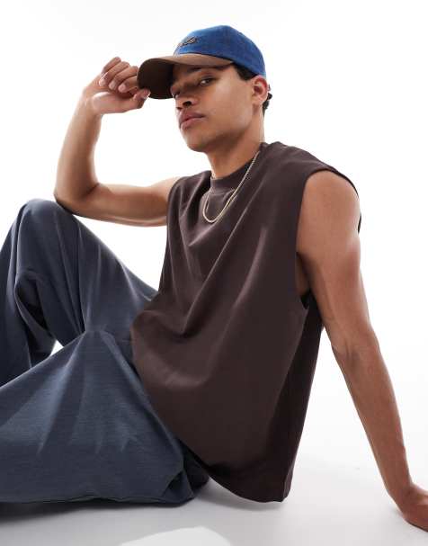 ASOS DESIGN heavyweight oversized tank in dark brown - view 1