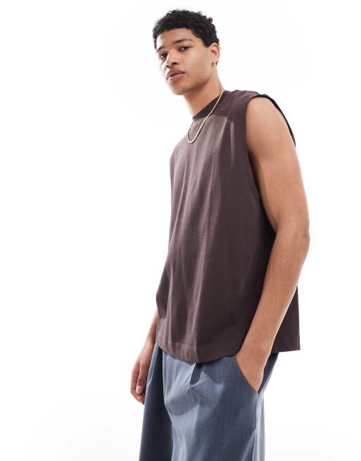 ASOS DESIGN heavyweight oversized tank in dark brown