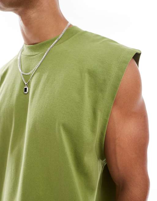 ASOS DESIGN heavyweight oversized tank in green