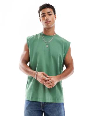 Asos Design Heavyweight Oversized Tank In Green