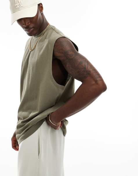 ASOS DESIGN heavyweight oversized tank in khaki - view 1
