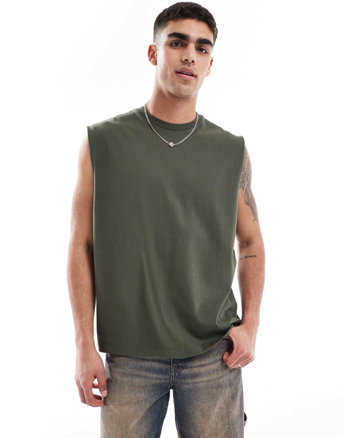 ASOS DESIGN heavyweight oversized tank in khaki
