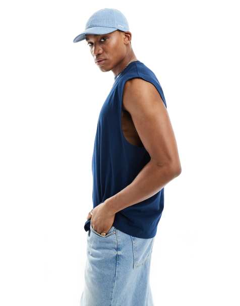 ASOS DESIGN heavyweight oversized tank in navy - view 1