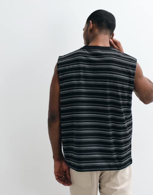 ASOS DESIGN heavyweight oversized tank in textured black and off white stripes, 2 of 5