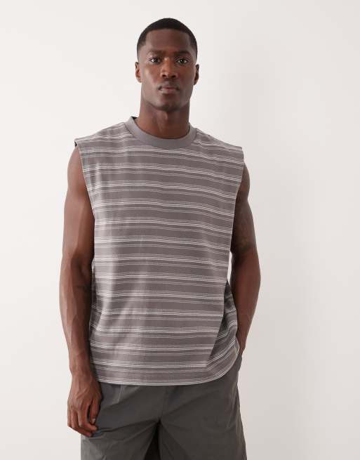 ASOS DESIGN heavyweight oversized tank in textured gray stripes, 5 of 7