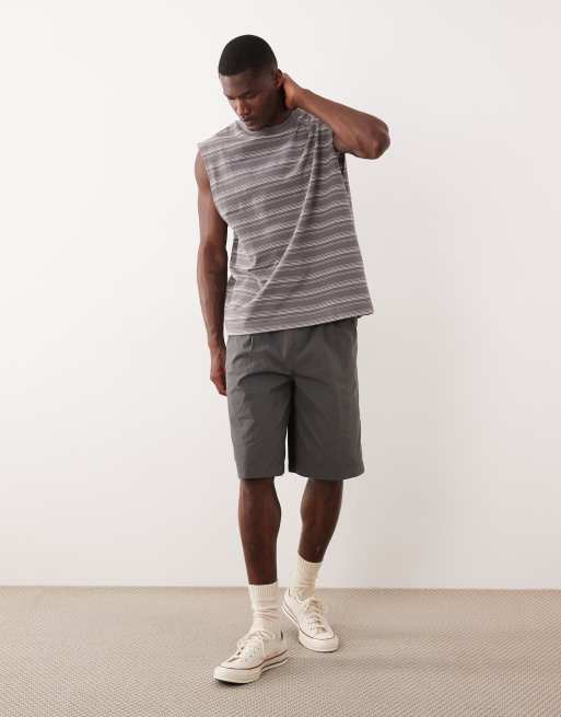 ASOS DESIGN heavyweight oversized tank in textured grey stripe fabric, 2 of 7