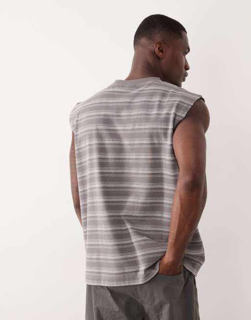 ASOS DESIGN heavyweight oversized tank in textured grey stripe fabric, 3 of 7