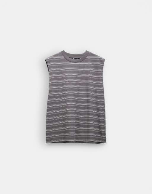 ASOS DESIGN heavyweight oversized tank in textured grey stripe fabric, 6 of 7