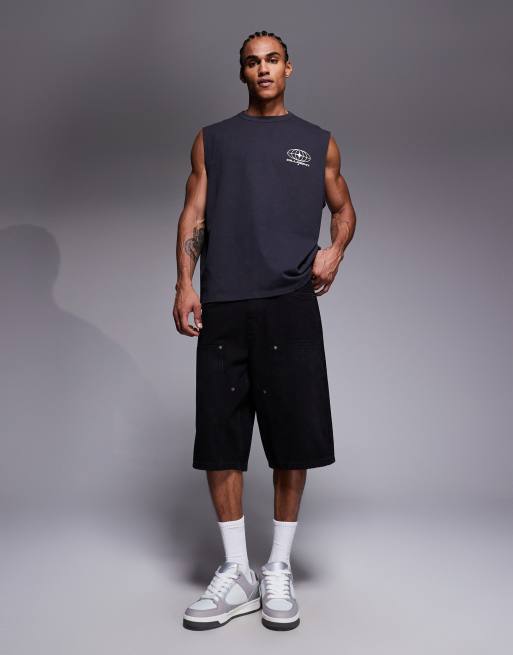 ASOS DESIGN heavyweight oversized tank in washed black , 2 of 5