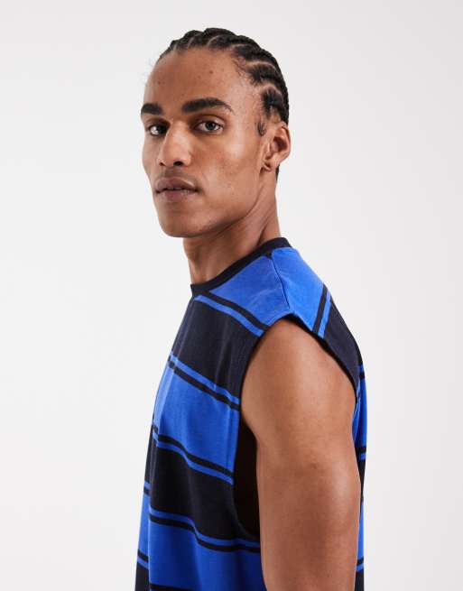 ASOS DESIGN heavyweight oversized tank in washed blue stripe, 4 of 5