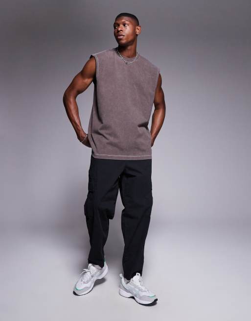 ASOS DESIGN heavyweight oversized tank in washed brown with spine graphic 