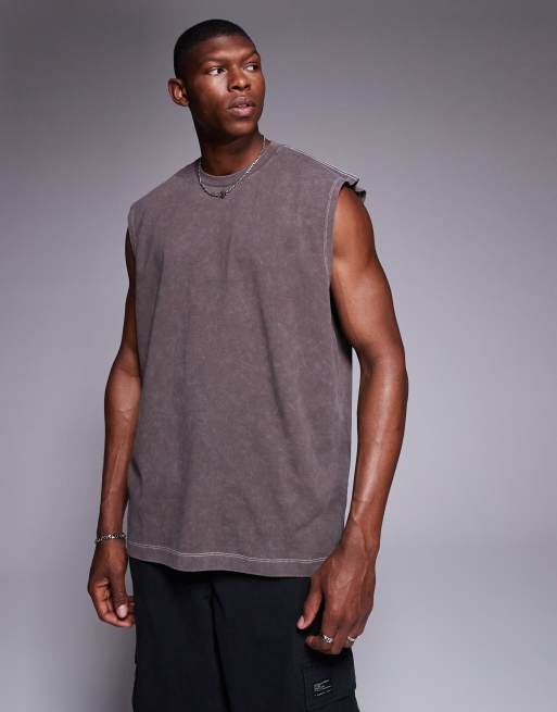 ASOS DESIGN heavyweight oversized tank in washed brown with spine graphic 