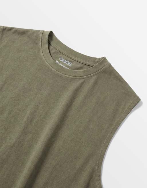 ASOS DESIGN heavyweight oversized tank in washed khaki, 8 of 9