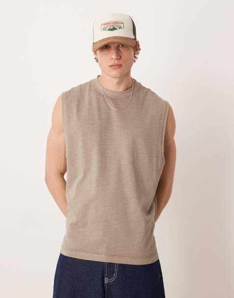 ASOS DESIGN heavyweight oversized tank in washed stone - view 1