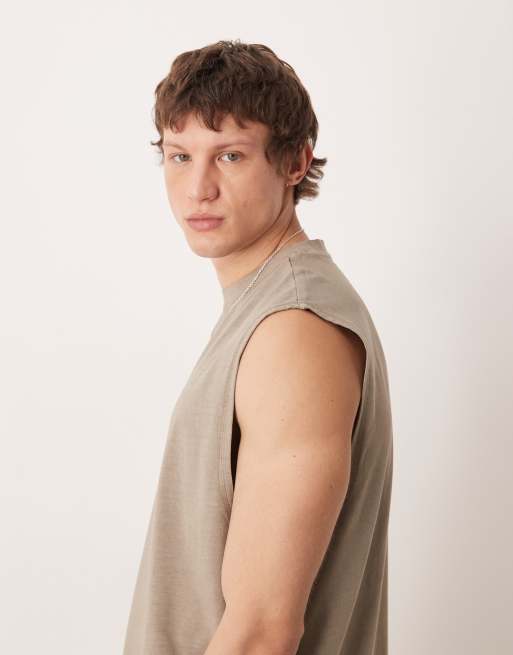 ASOS DESIGN heavyweight oversized tank in washed stone, 4 of 5