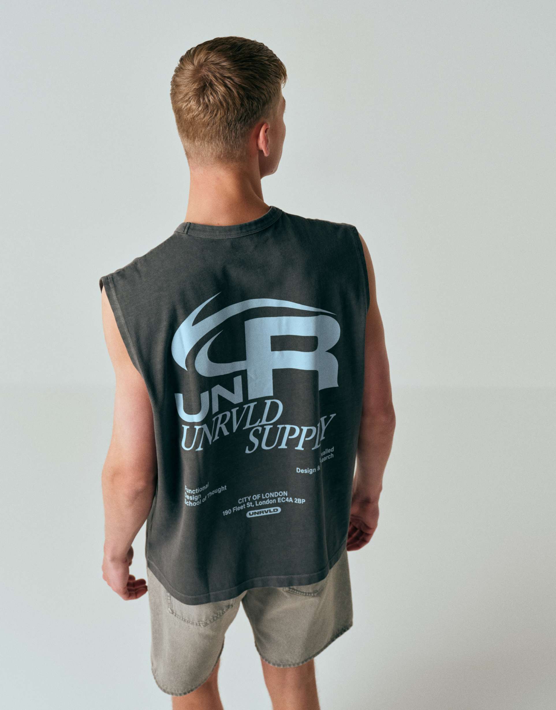 ASOS DESIGN heavyweight oversized tank text graphic in washed grey