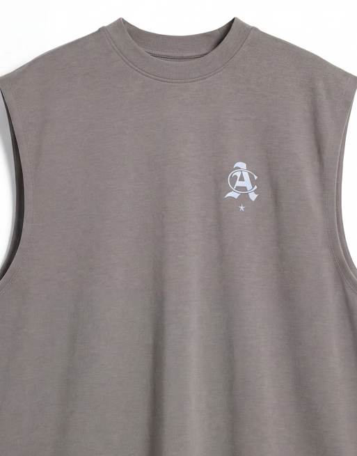 ASOS DESIGN heavyweight oversized tank top with back print in dark grey (Part of a set), 8 of 12