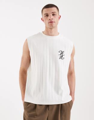 Asos Design Heavyweight Oversized Tank Top With Chest Graphic In White