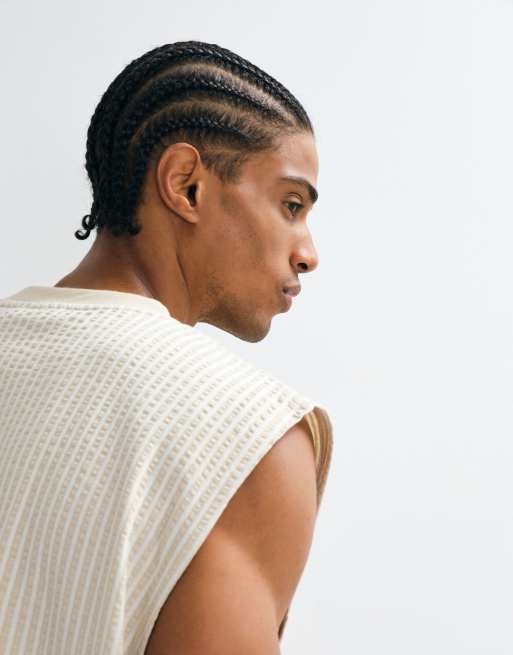 ASOS DESIGN heavyweight oversized tank top with seersucker stripes in neutral, 5 of 5