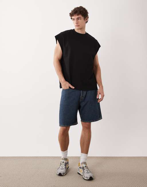 ASOS DESIGN heavyweight oversized tank with cap sleeves in black, 2 of 5