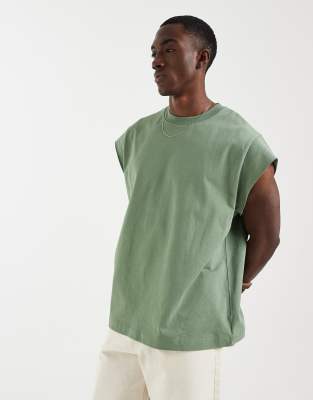 Asos Design Heavyweight Oversized Tank With Cap Sleeves In Green