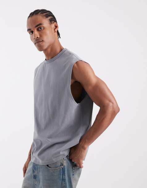 ASOS DESIGN heavyweight oversized tank with celestial spine print in washed grey - view 1