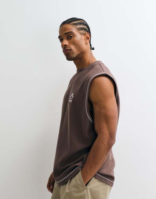 ASOS DESIGN heavyweight oversized tank with chest graphic in brown textured fabric, 5 of 5