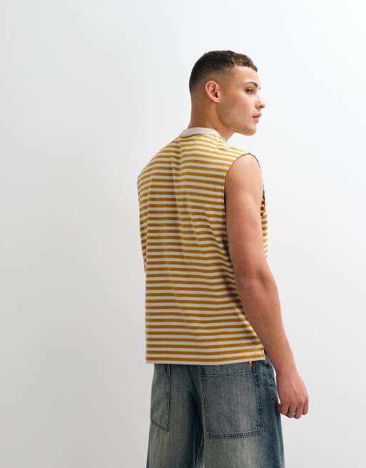ASOS DESIGN heavyweight oversized tank with chest graphic in yellow stripe, 4 of 5