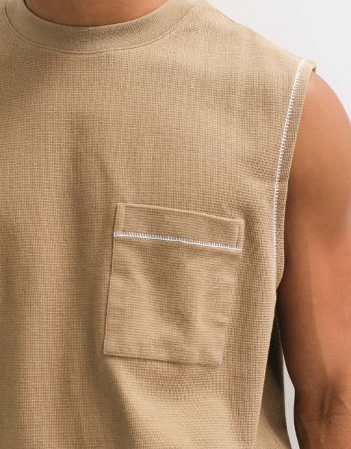 ASOS DESIGN heavyweight oversized tank with contrast stitch and pocket in mid brown texture, 5 of 5