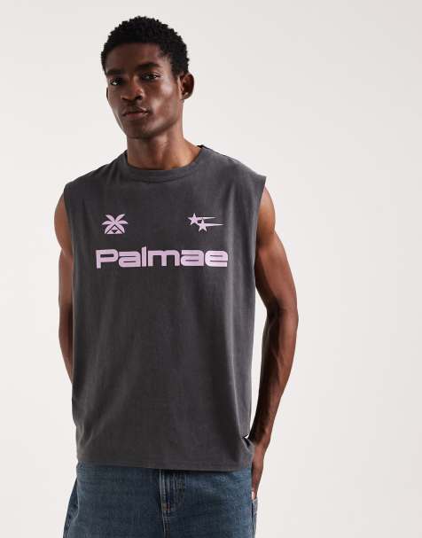 ASOS DESIGN heavyweight oversized tank with palmae graphic in washed grey - view 1
