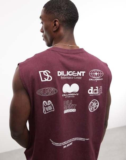 ASOS DESIGN heavyweight oversized tank with street graphic in burgundy wash - view 1