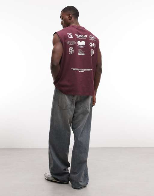 ASOS DESIGN heavyweight oversized tank with street graphic in burgundy wash, 2 of 5
