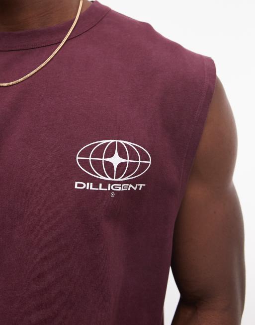 ASOS DESIGN heavyweight oversized tank with street graphic in burgundy wash, 3 of 5