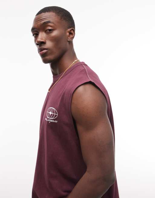ASOS DESIGN heavyweight oversized tank with street graphic in burgundy wash, 4 of 5