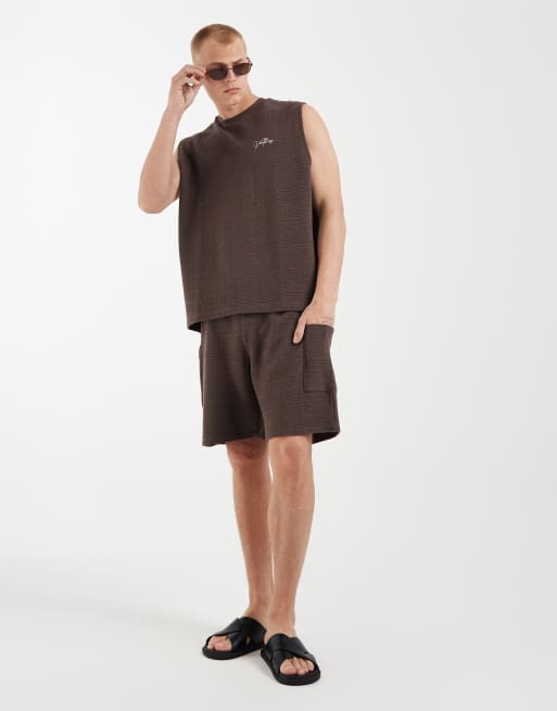 ASOS DESIGN heavyweight oversized tank with text graphic in brown textured fabric, 2 of 5