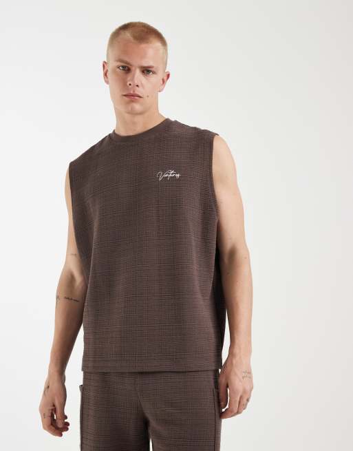 ASOS DESIGN heavyweight oversized tank with text graphic in brown textured fabric, 4 of 5