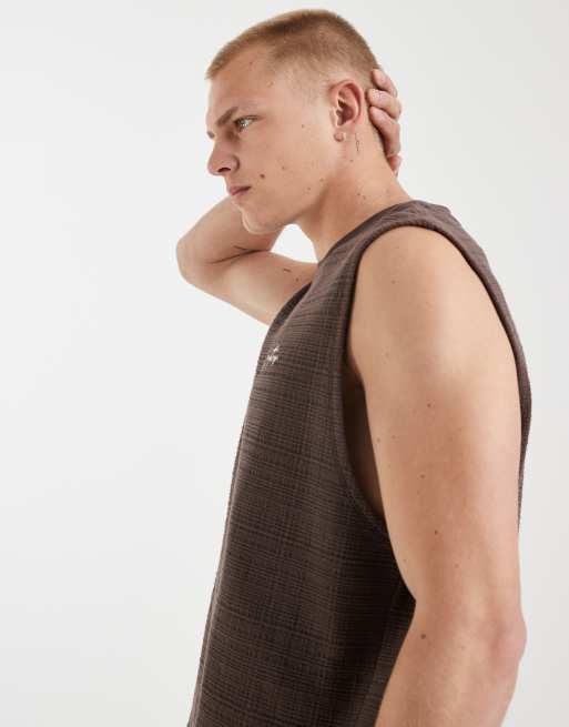 ASOS DESIGN heavyweight oversized tank with text graphic in brown textured fabric, 5 of 5