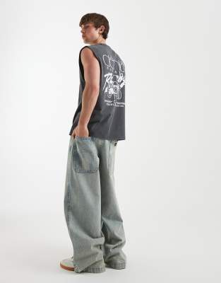Asos Design Heavyweight Oversized Tank With Text Graphic In Gray