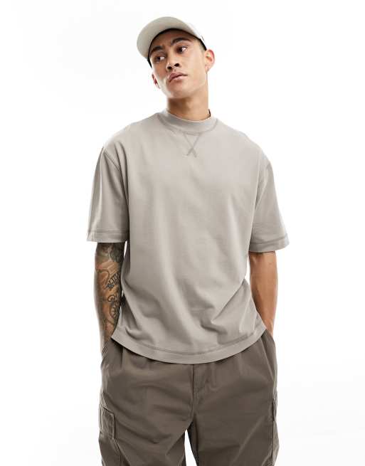 ASOS DESIGN heavyweight oversized turtle neck T-shirt in taupe