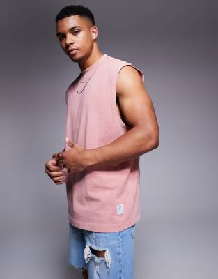 ASOS DESIGN heavyweight oversized vest acid wash in brown - view 1