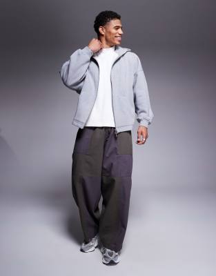 Asos Design Heavyweight Oversized Zip Through Hoodie 400gsm With Fixed Hem In Gray