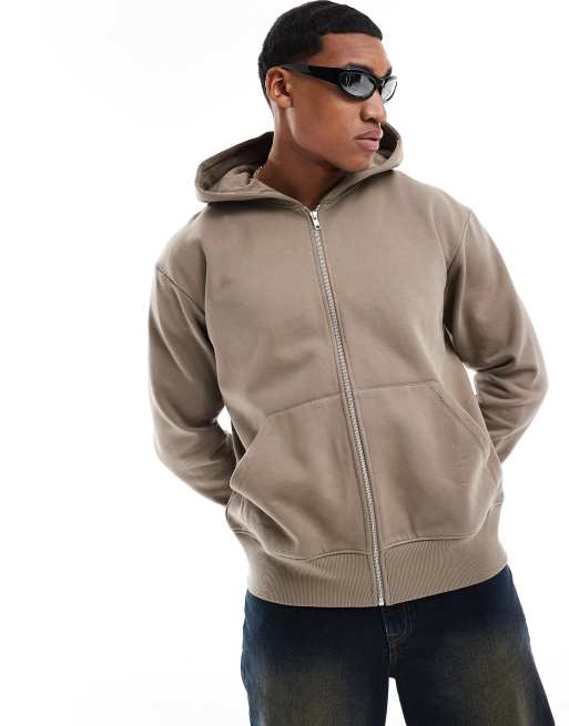 ASOS DESIGN heavyweight oversized zip through hoodie in beige ASOS