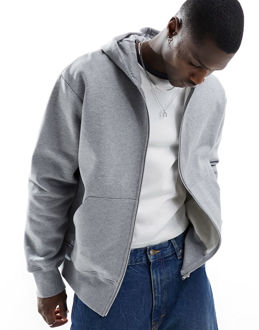 ASOS DESIGN heavyweight oversized zip through hoodie in grey marl