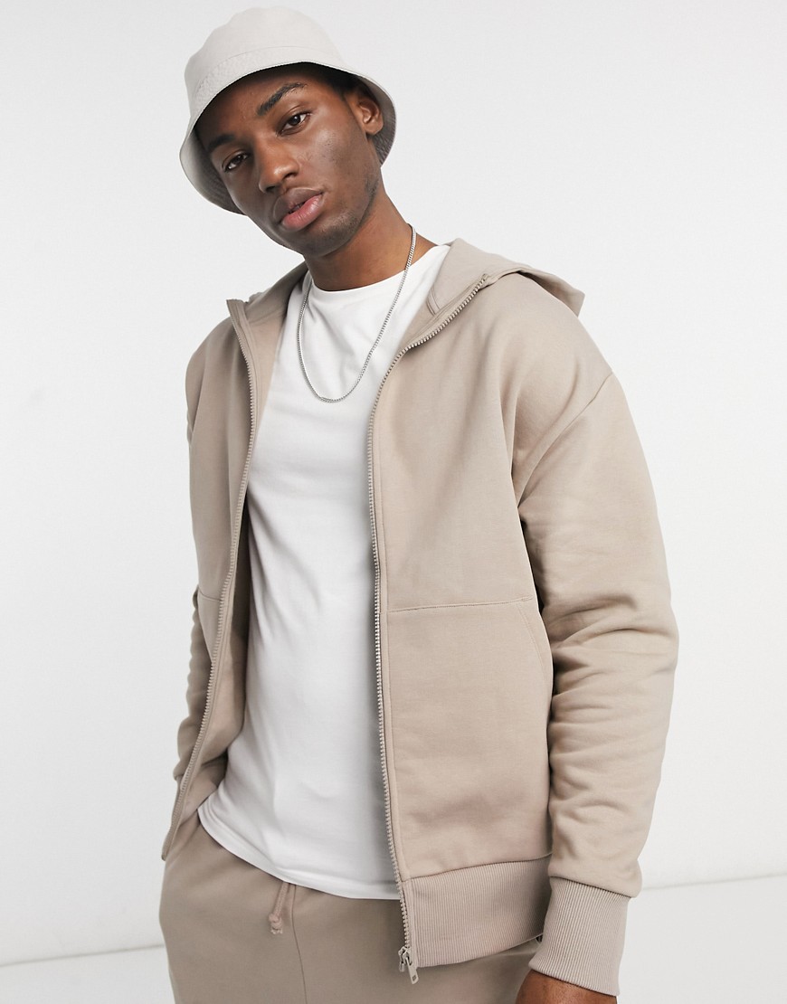 ASOS DESIGN heavyweight oversized zip through hoodie in washed out brown - part of a set