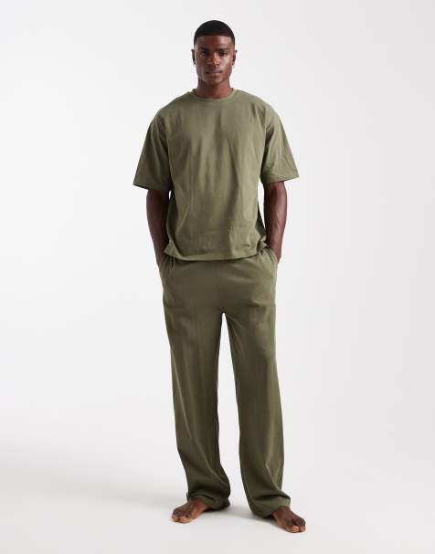 ASOS DESIGN heavyweight pajama set in khaki - view 1