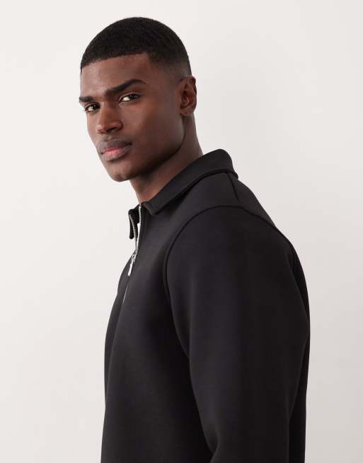 ASOS DESIGN heavyweight polo sweatshirt with fixed hem in black scuba-style fabric, 4 of 5